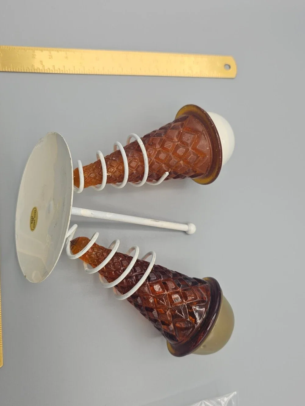 Vintage Ice Cream Cone Shaped Salt and Pepper Shakers with Stand